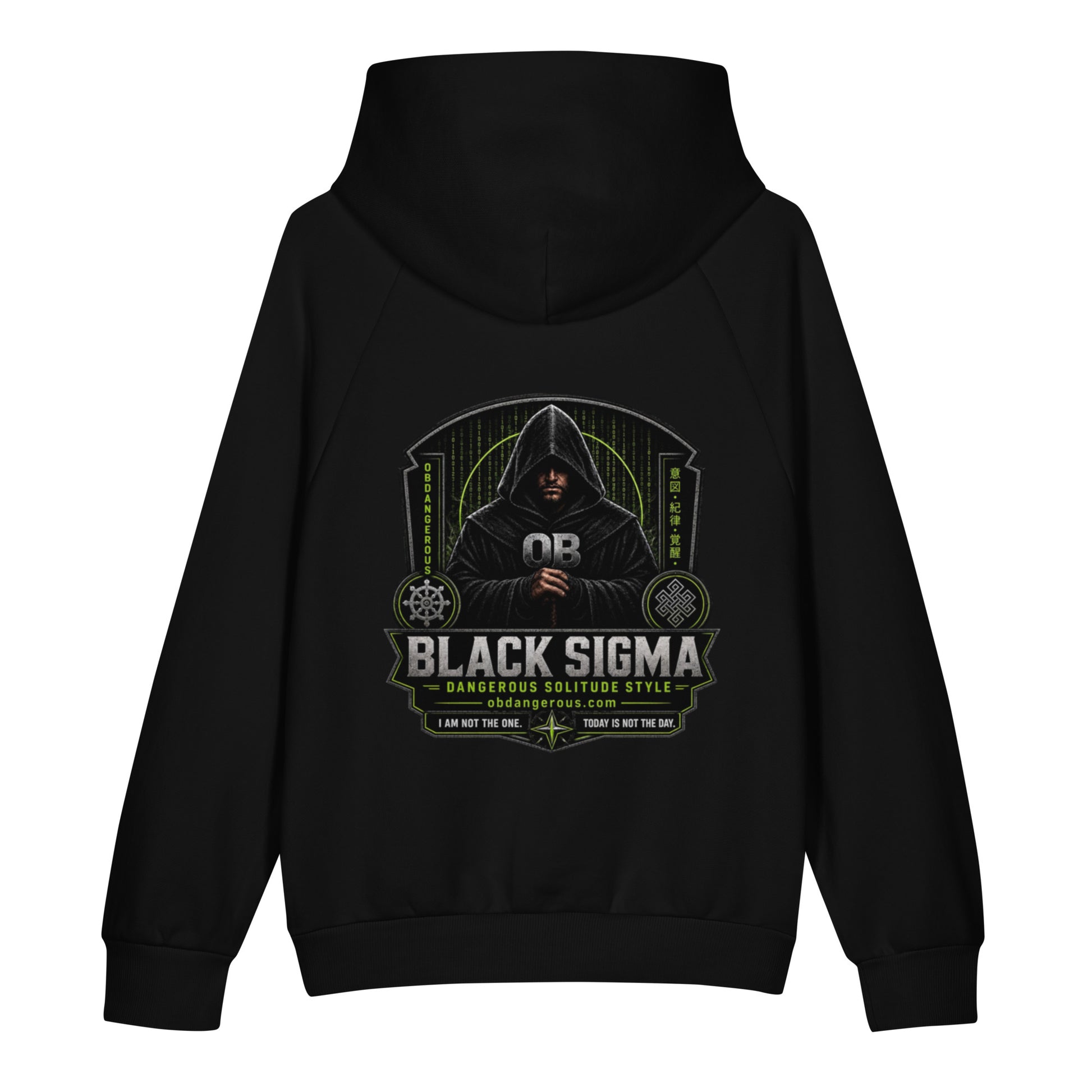 Black Sigma Not Today unisex super heavyweight hoodie by OB DANGEROUS, shown from the back with a plain black design.