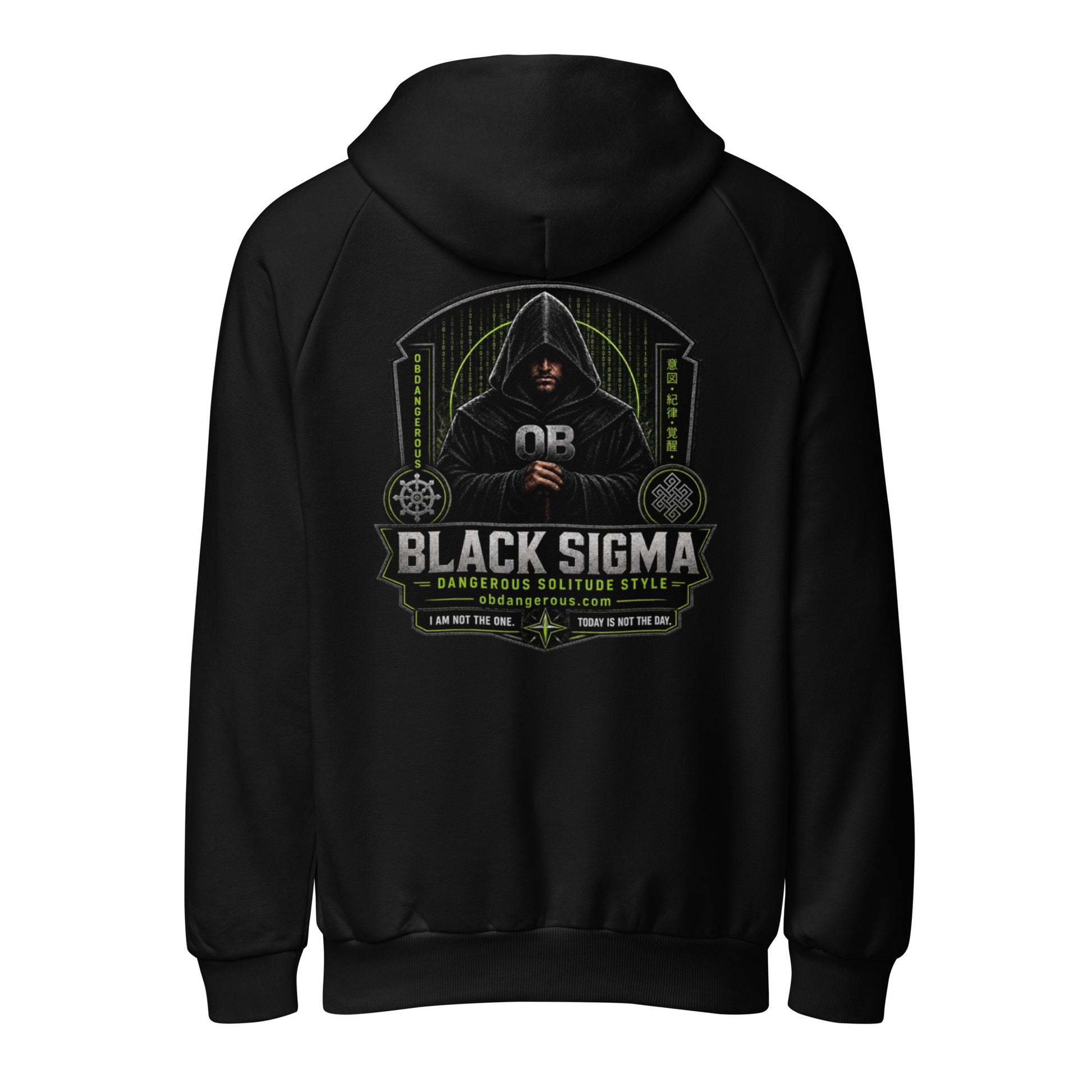 Black Sigma Not Today unisex super heavyweight hoodie by OB DANGEROUS, showing the back design and thick fabric for gym and street wear.