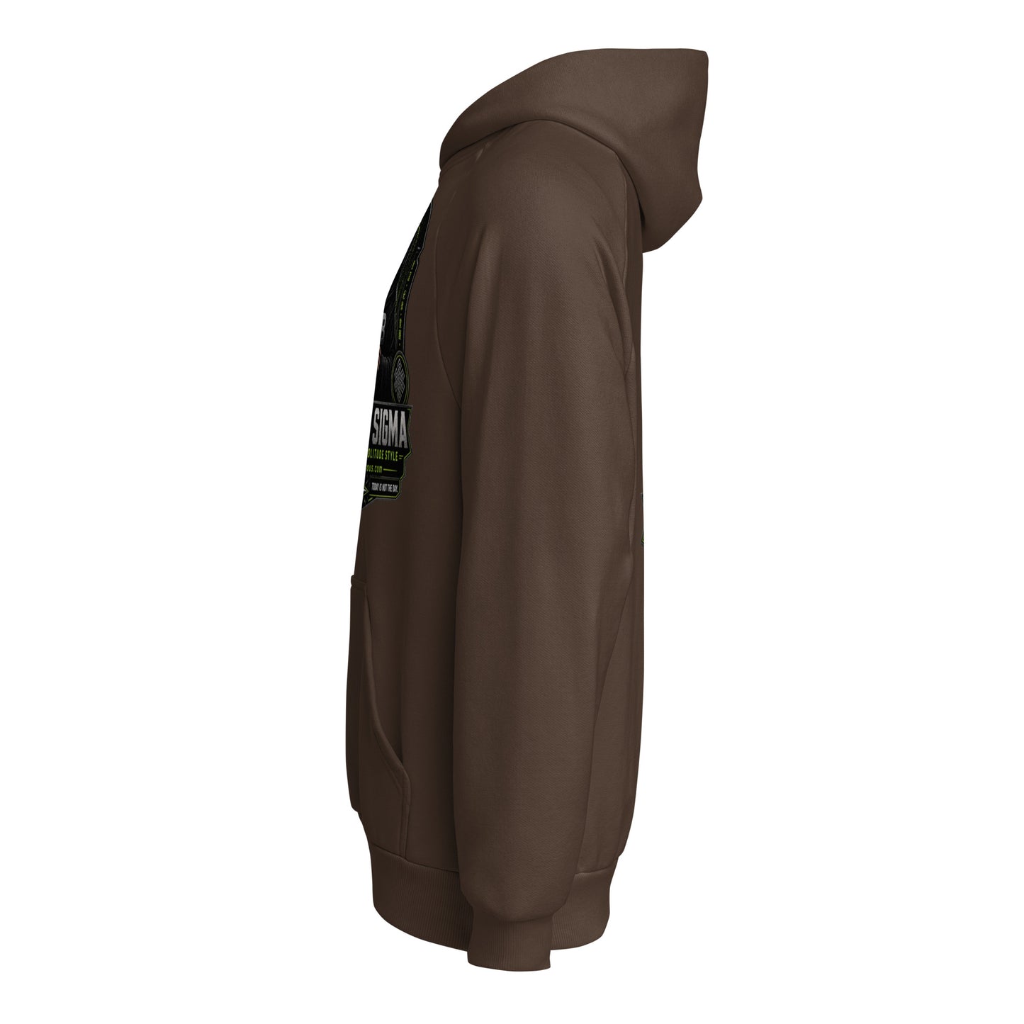 Black Sigma Not Today unisex super heavyweight hoodie from Lane Seven, shown in chocolate brown with front design.