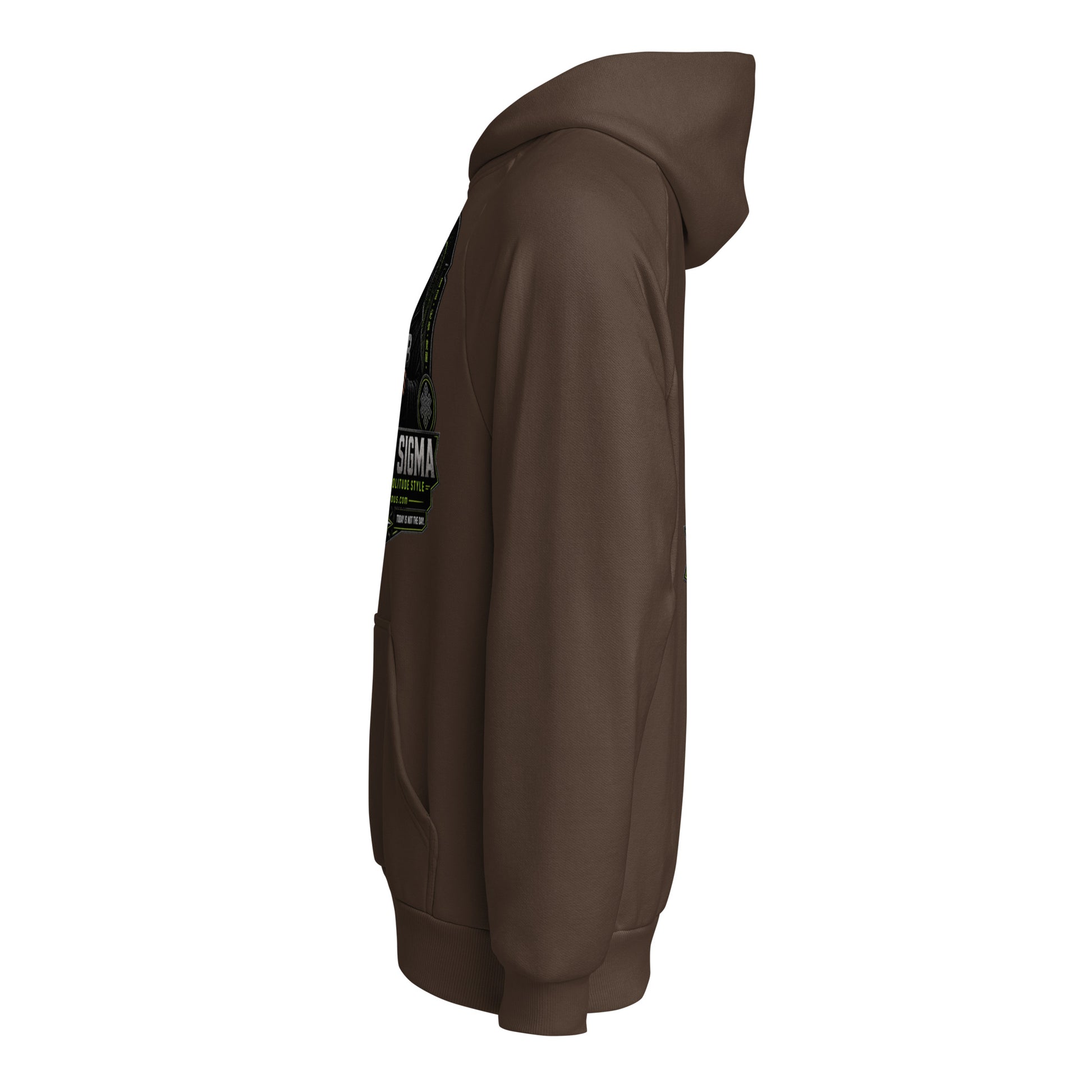 Black Sigma Not Today unisex super heavyweight hoodie from Lane Seven, shown in chocolate brown with front design.