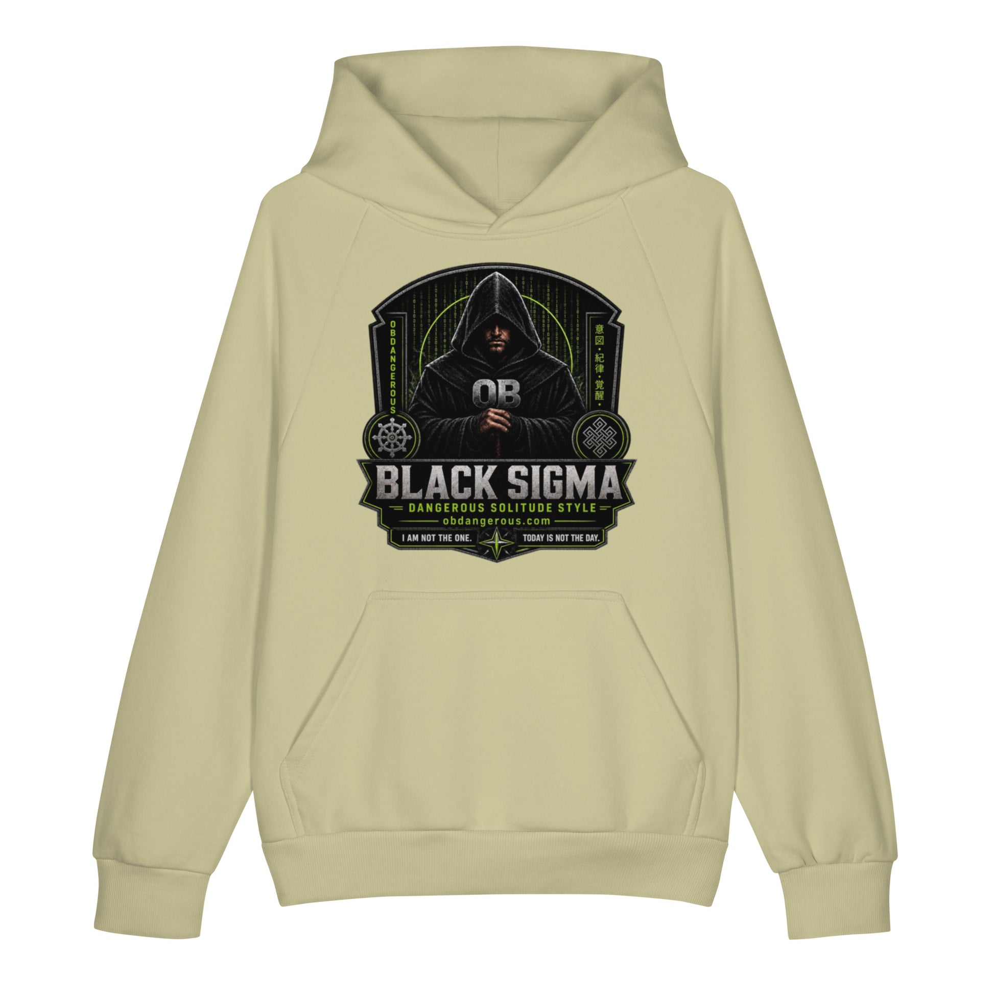 Black Sigma Not Today unisex heavyweight hoodie in moss gray, featuring a front design, perfect for gym and streetwear.