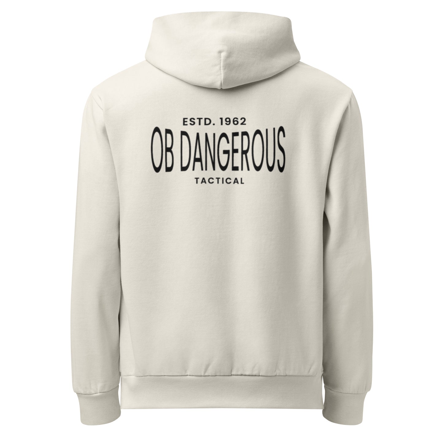 OB DANGEROUS Urban garment-dyed hoodie, unisex T-shirt with a lunar rock color, designed for gym and streetwear style.