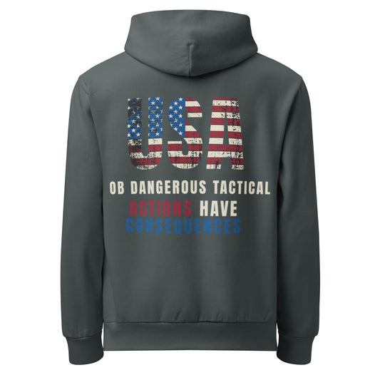 Urban garment-dyed hoodie by OB DANGEROUS, featuring a midnight navy color and casual streetwear style, suitable for gym and everyday wear.