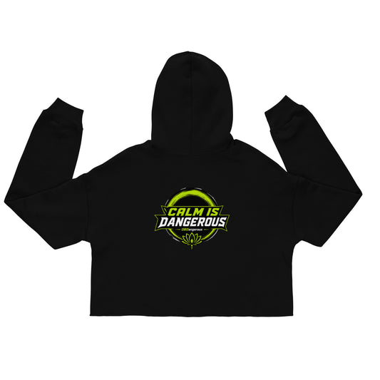 Black women's TAO OBD crop hoodie with back design, perfect for gym, street, and casual wear by OB DANGEROUS.