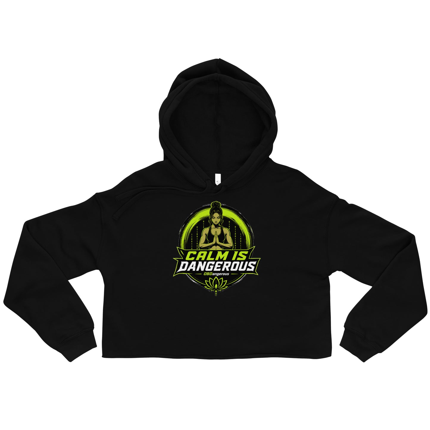 Black women's cropped hoodie from OB DANGEROUS TAO OBD collection, featuring a stylish front design for gym and street wear.