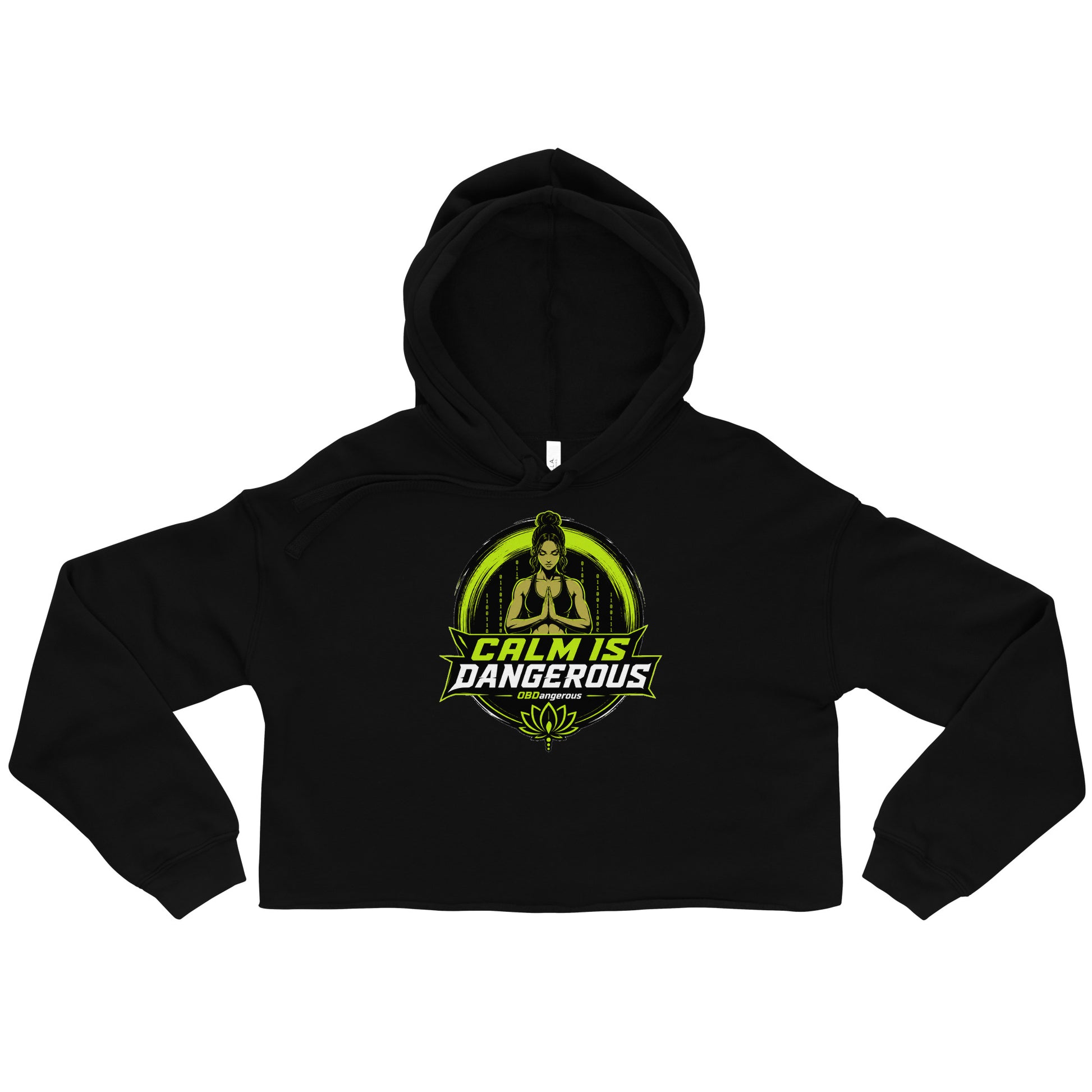 Black women's cropped hoodie from OB DANGEROUS TAO OBD collection, featuring a stylish front design for gym and street wear.