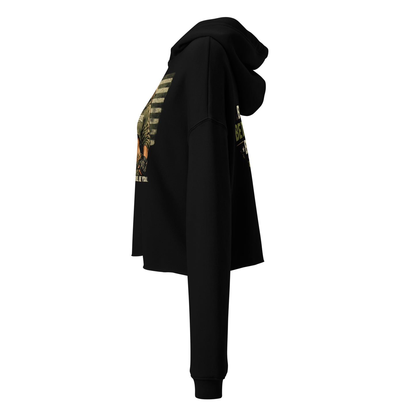 Black women's BE Bold BE Dangerous crop hoodie by OB DANGEROUS, casual streetwear with a stylish, sporty fit.