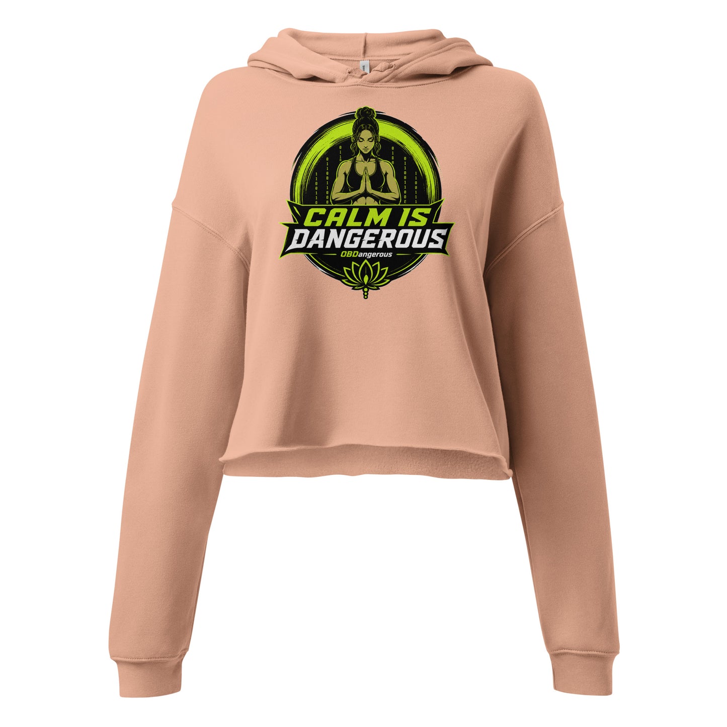 Women's peach OB DANGEROUS TAO OBD Crop Hoodie, casual streetwear style with front design, perfect for gym and everyday wear.