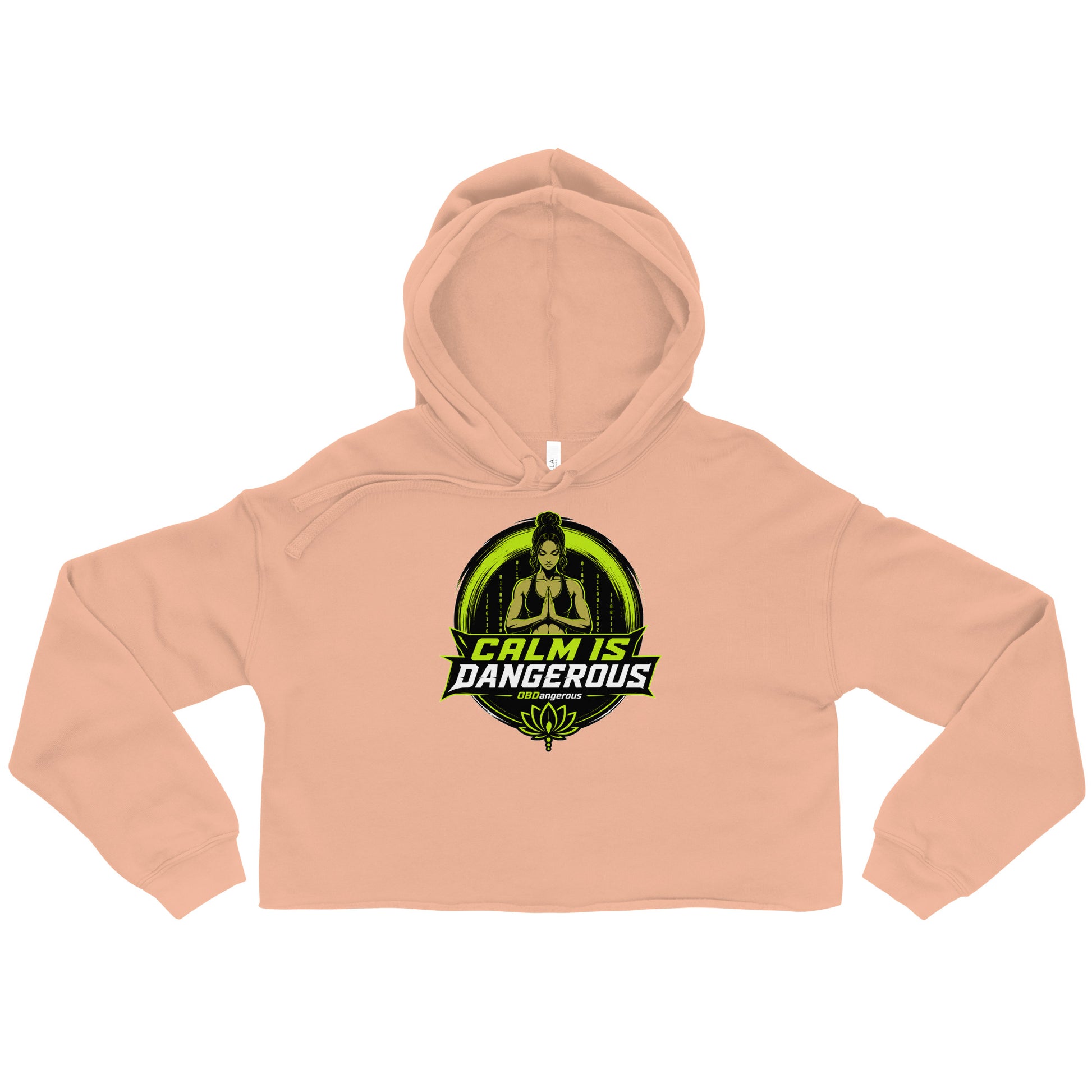 Women's peach cropped hoodie from OB DANGEROUS, designed for gym and street wear, featuring a front view.