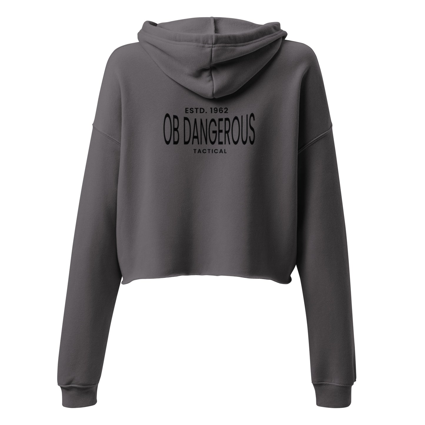 Women's cropped hoodie from OB DANGEROUS with a tactical design, storm pattern on the back, perfect for gym and street style.
