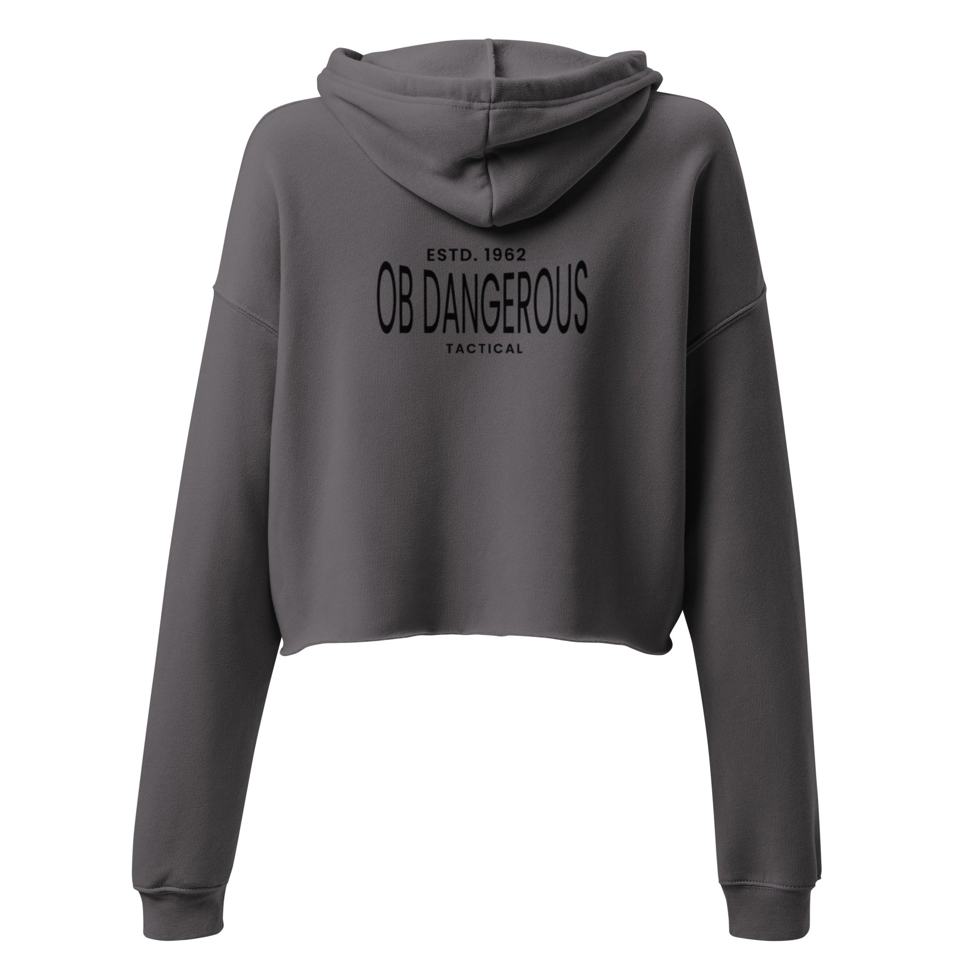 Women's cropped hoodie from OB DANGEROUS with a tactical design, storm pattern on the back, perfect for gym and street style.