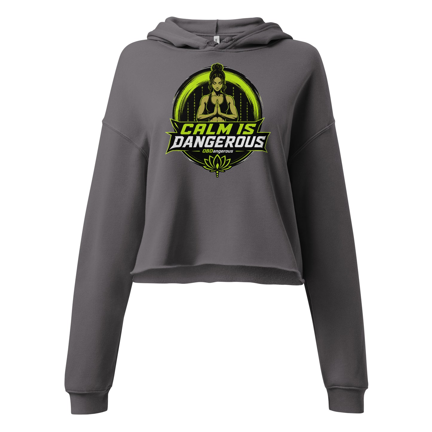Women's TAO OBD Crop Hoodie T-shirt by OB DANGEROUS featuring a storm gray front view, stylish and perfect for gym or street wear.