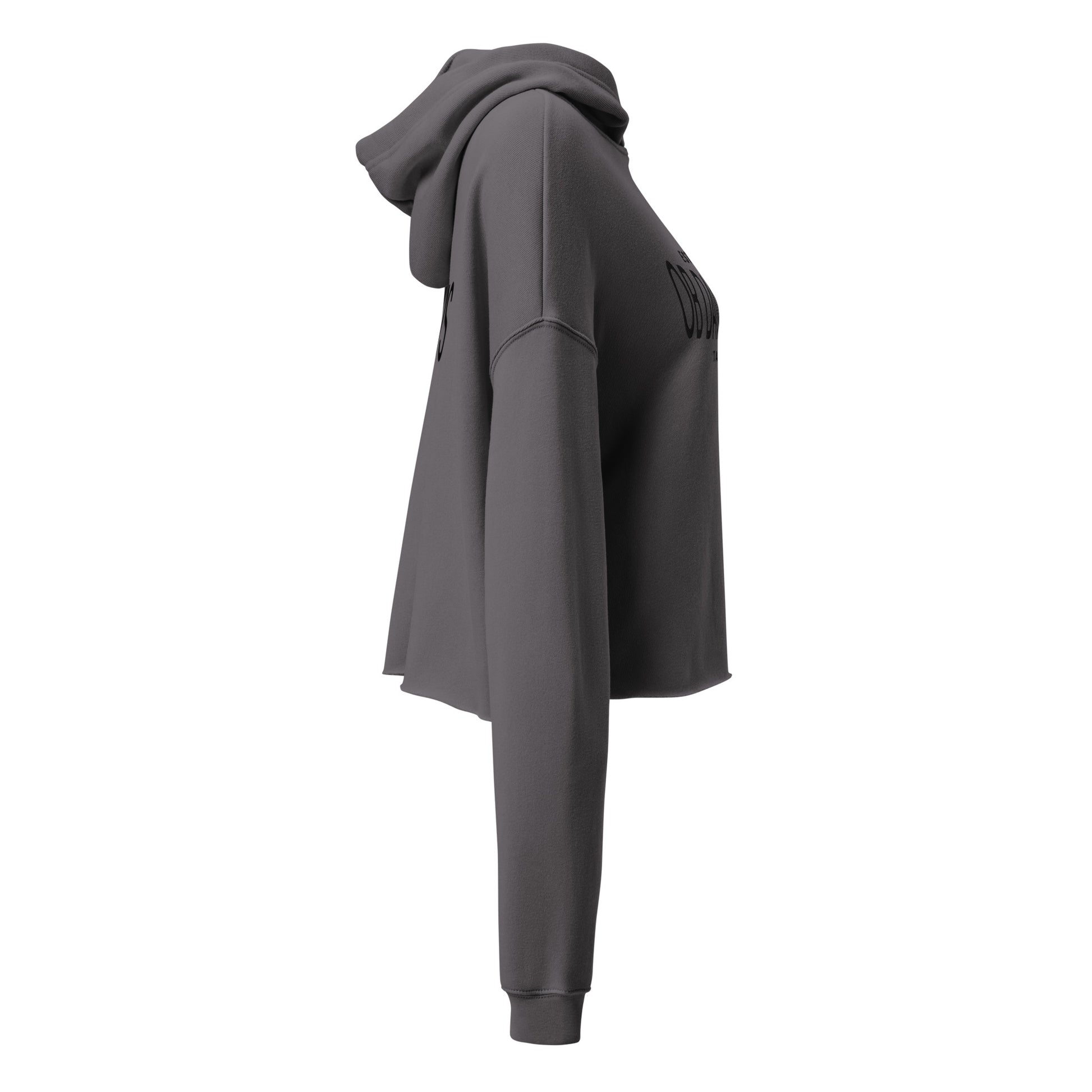 Women's cropped hoodie by OB DANGEROUS, featuring a tactical design in storm color, perfect for gym and streetwear.