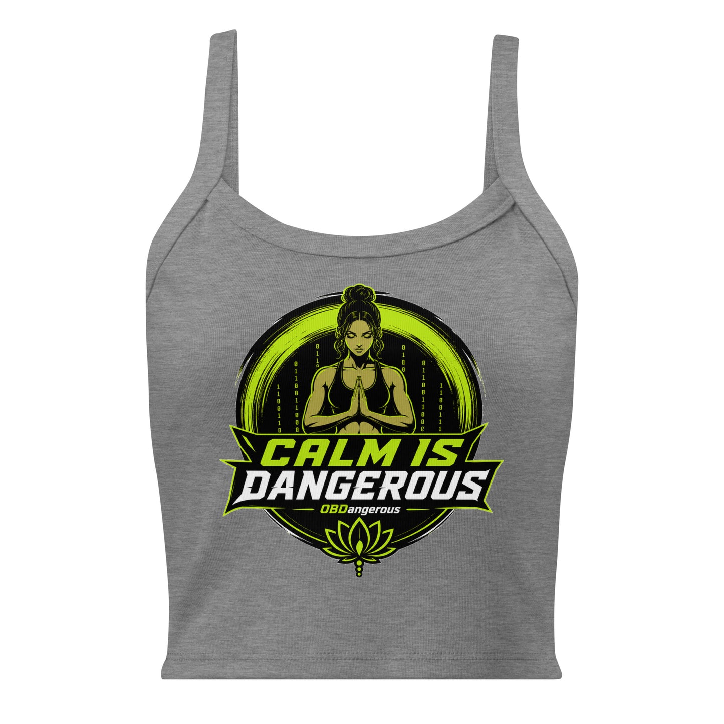 OB DANGEROUS women’s micro-rib tank top, athletic Heather T-shirt, designed for gym and streetwear, front view.