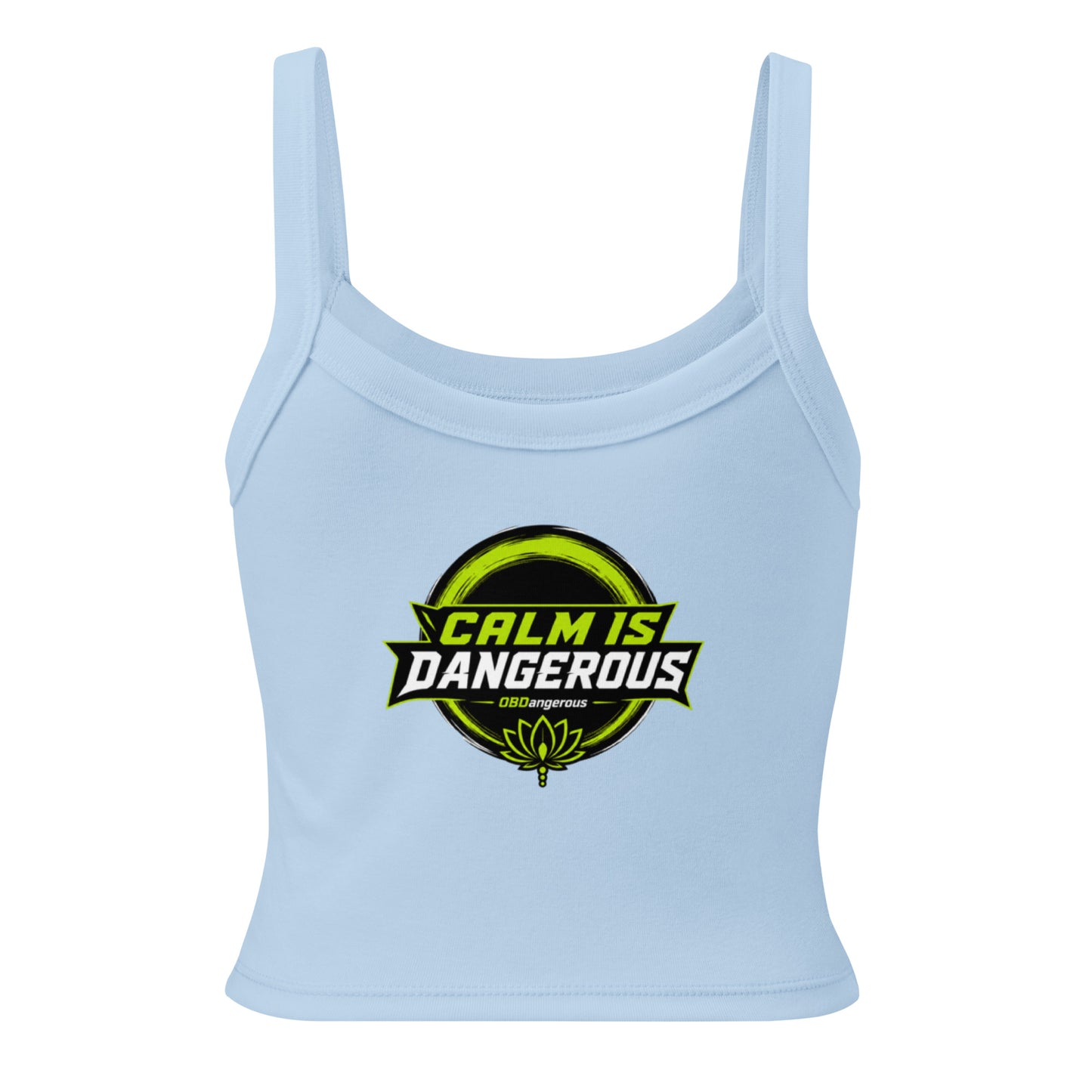 OB DANGEROUS women's micro-rib tank top in baby blue, solid color, close-up of back view, perfect for gym or casual wear.