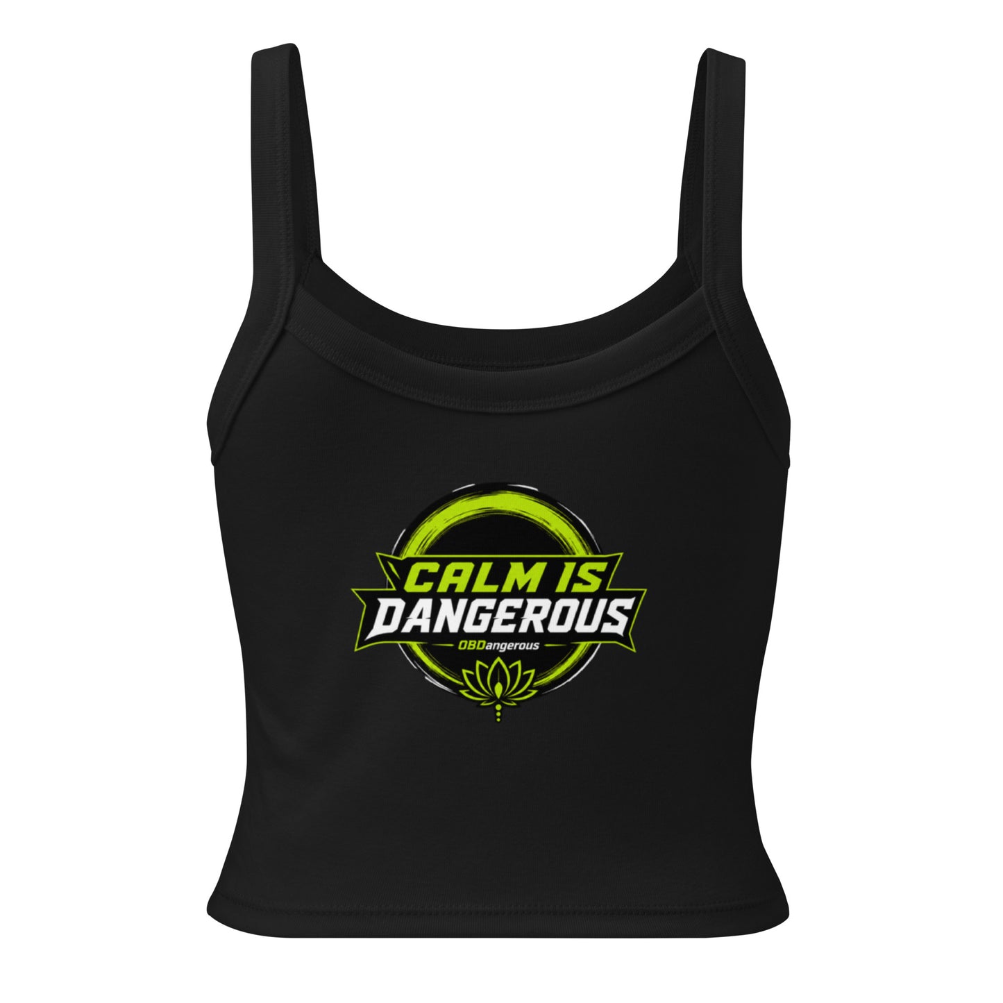 Black women's micro-rib tank top by OB DANGEROUS, designed for gym and street, with a fitted style and solid color.