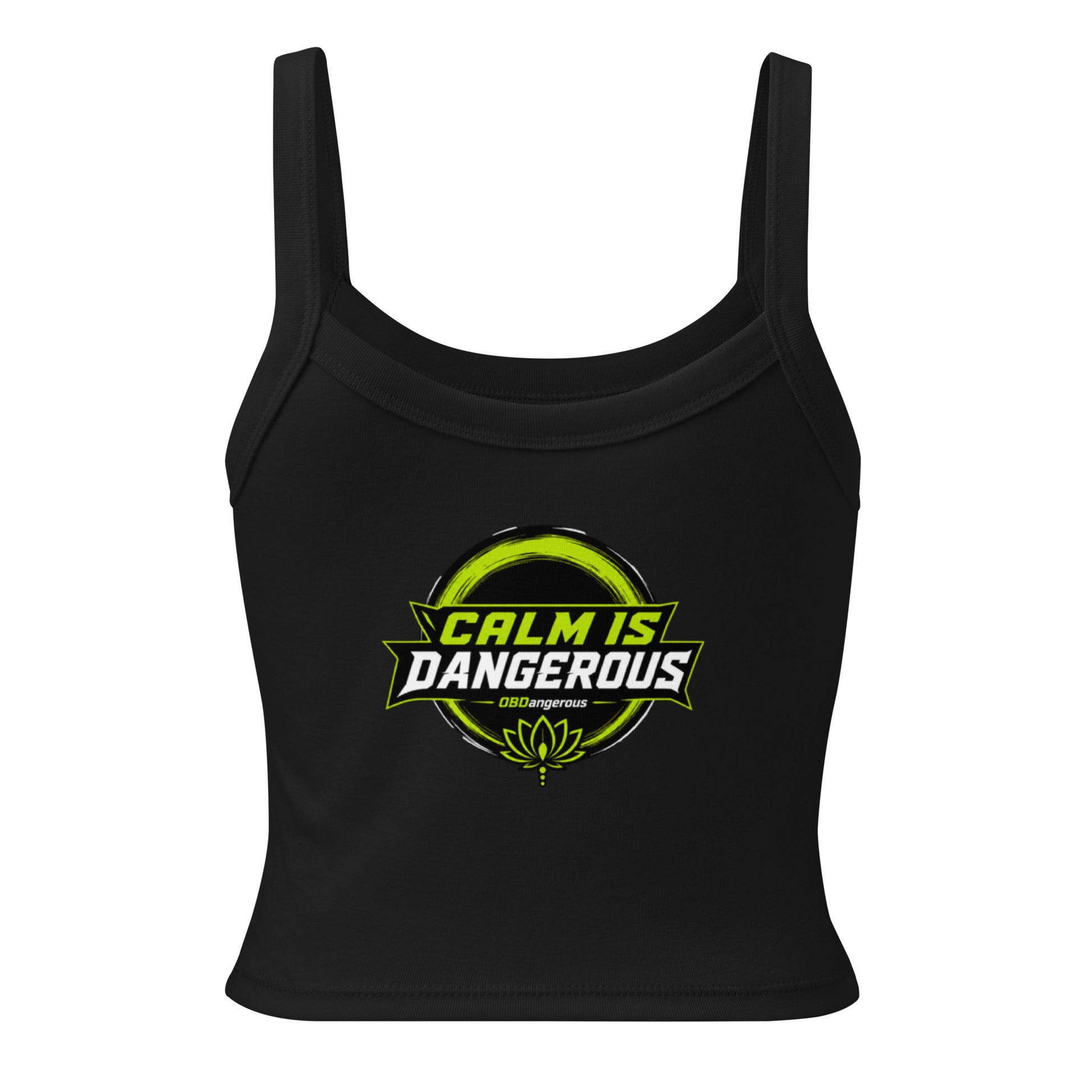 Black women's micro-rib tank top by OB DANGEROUS, designed for gym and street, with a fitted style and solid color.
