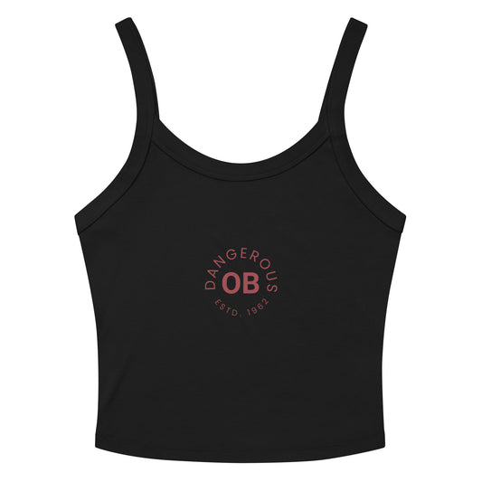 Women's black micro-rib tank top by OB DANGEROUS TACTICAL, showcasing a fitted front view in solid black fabric.