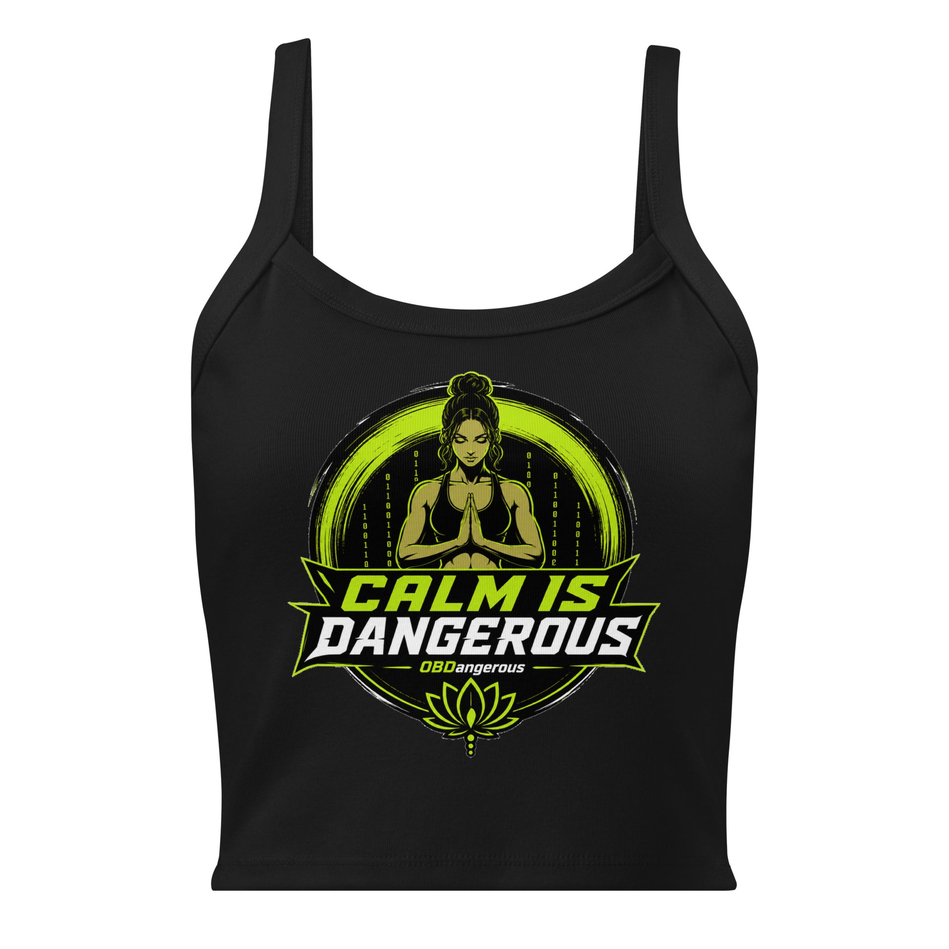Black women’s micro-rib tank top by OB DANGEROUS, casual and gym-ready T-shirt with a fitted style and solid color.