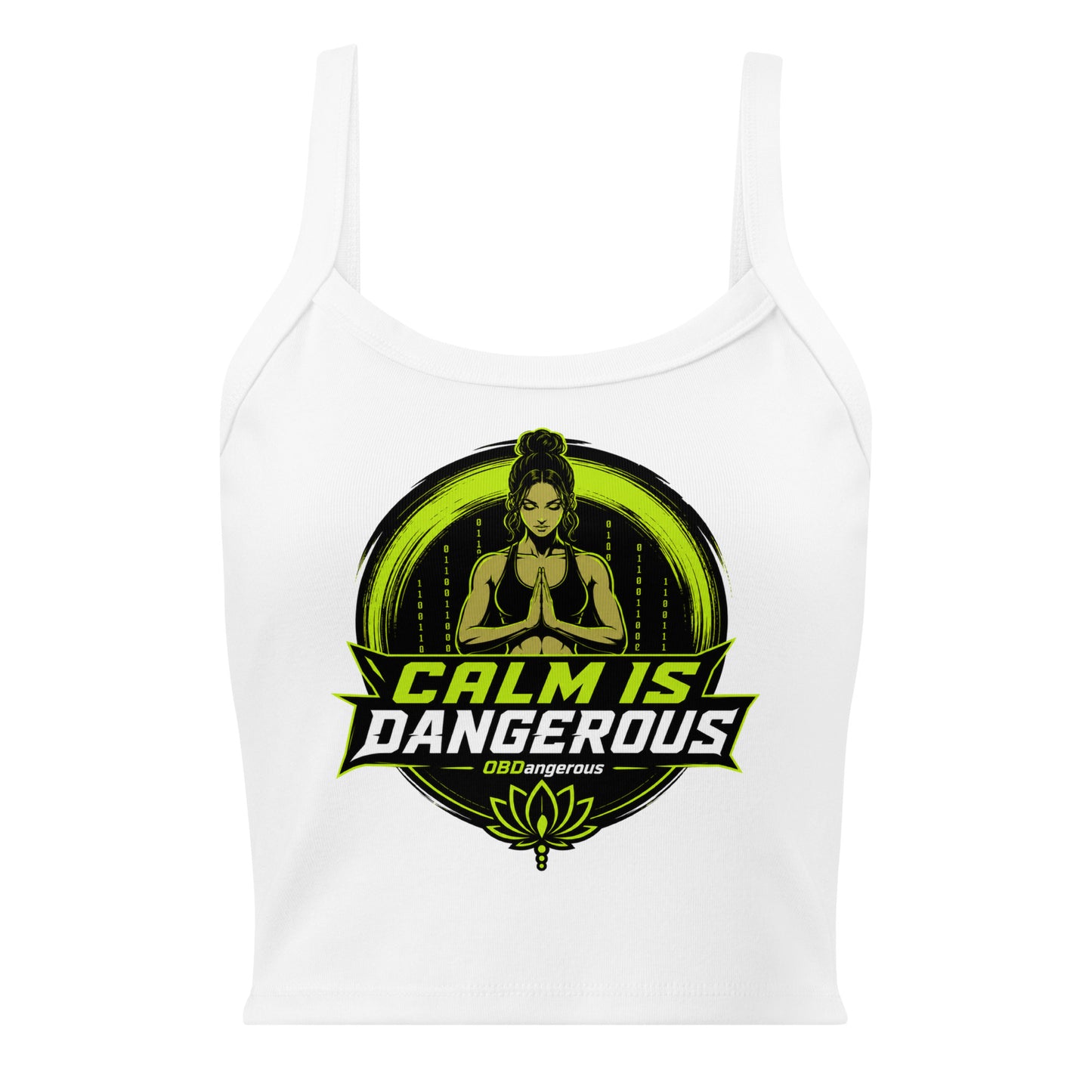 White women's micro-rib tank top by OB DANGEROUS, casual T-shirt with a fitted design, suitable for gym and street wear.