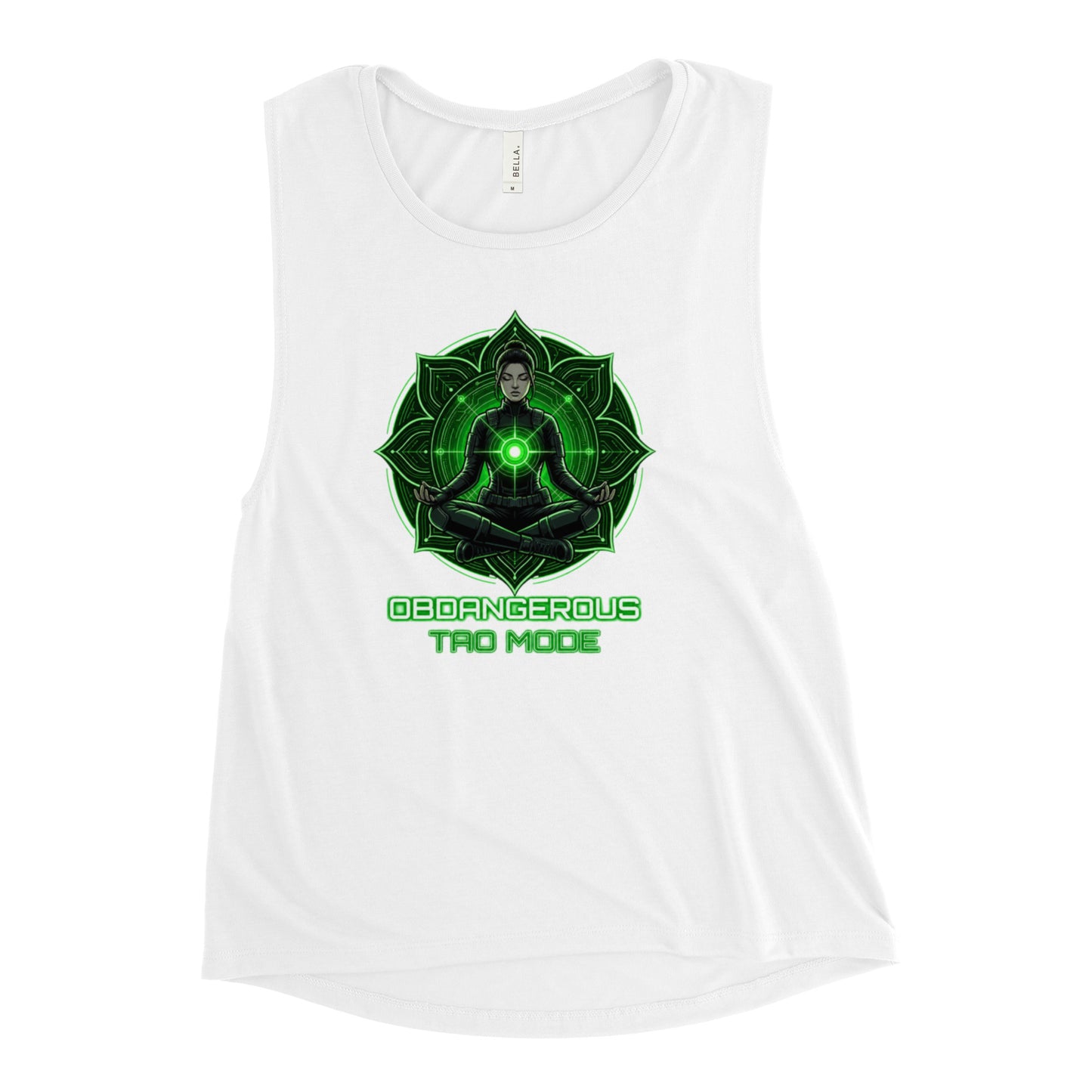 OB DANGEROUS women's white muscle tank T-shirt, designed for gym and street wear, featuring a fitted sleeveless style.