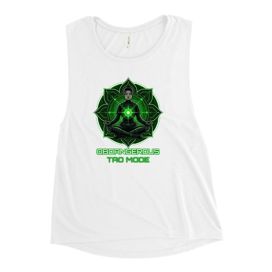 OB DANGEROUS women's white muscle tank T-shirt, designed for gym and street wear, featuring a fitted sleeveless style.