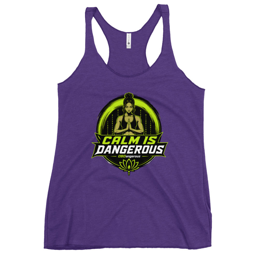 Purple OBD Tao Calm women's racerback tank top, casual T-shirt with a fitted design, ideal for gym and streetwear.