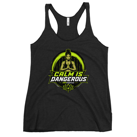 Vintage black OBD Tao Calm women's racerback tank top by OB DANGEROUS, featuring a stylish and comfortable fit for gym and streetwear.