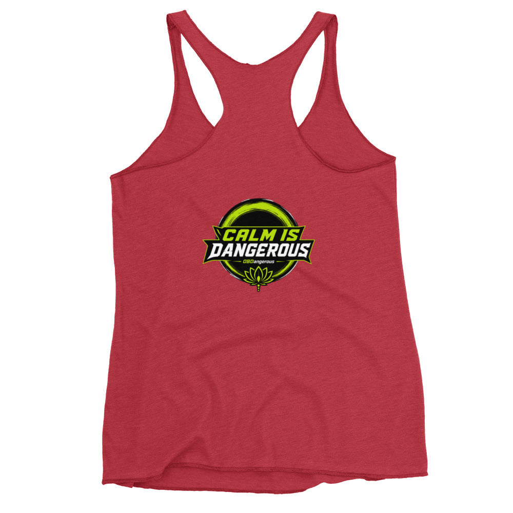 Red women's racerback tank top by OB DANGEROUS, featuring a vintage style design, ideal for gym or casual street wear.