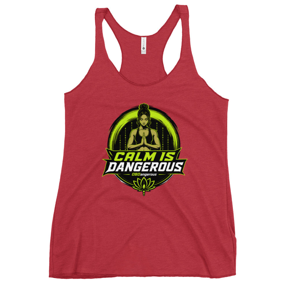 Women's vintage red OBD Tao Calm racerback tank top by OB DANGEROUS, featuring a relaxed fit and stylish design.