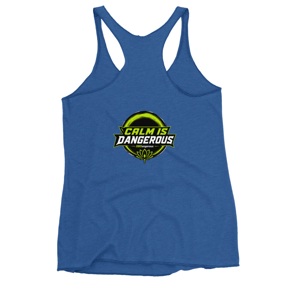 OB DANGEROUS OBD Tao Calm women's racerback tank top in vintage royal blue, casual gym and streetwear T-shirt with a relaxed fit.