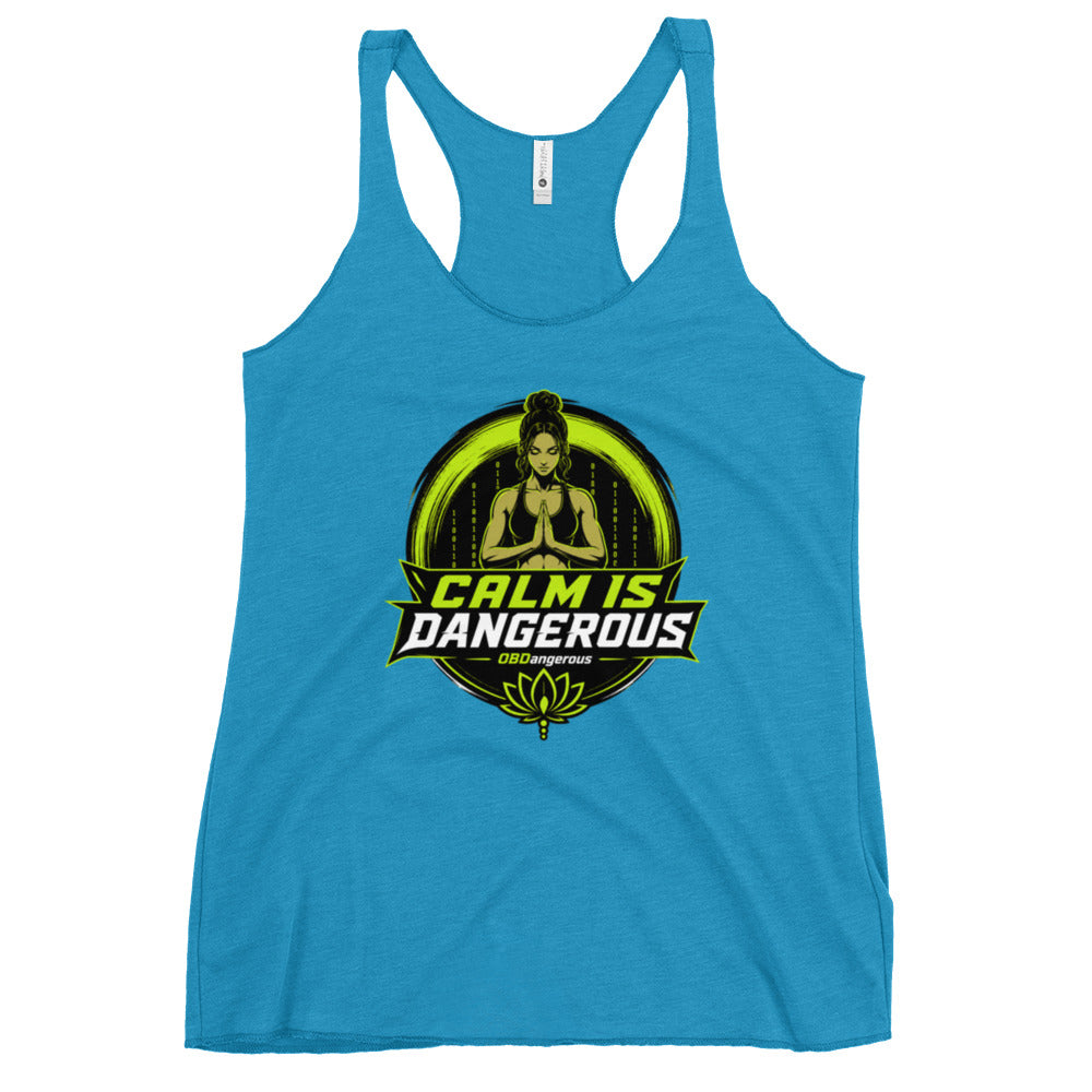 Women's turquoise racerback tank top by OB DANGEROUS, casual T-shirt with a vintage design, suitable for gym and streetwear.